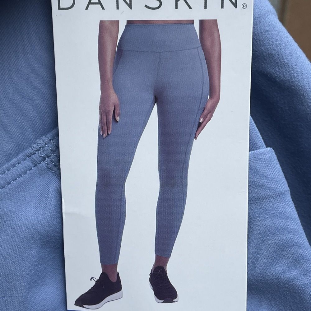 💥    Danskin Womens L Lightweight Tight Leggings Blue Nylon e0915